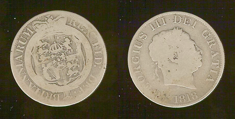 ROYAUME-UNI 1/2 Crown Georges III type à la petite tête 1818 B